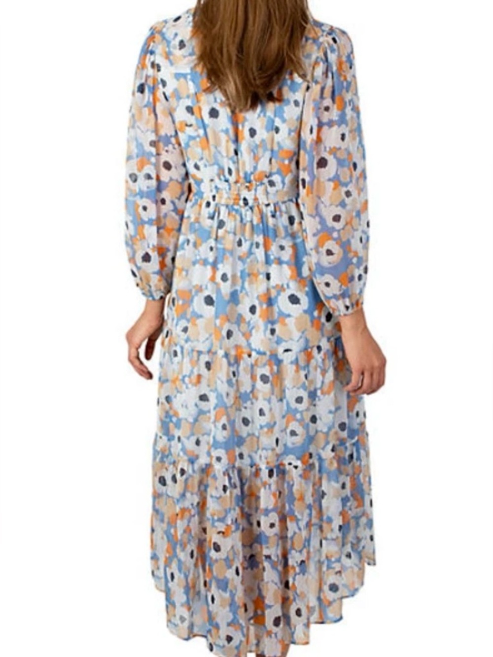 Joie Midi Dress Womens S Floral Chiffon Tiered Balloon Sleeve Cottagecore Flowy - Picture 3 of 16